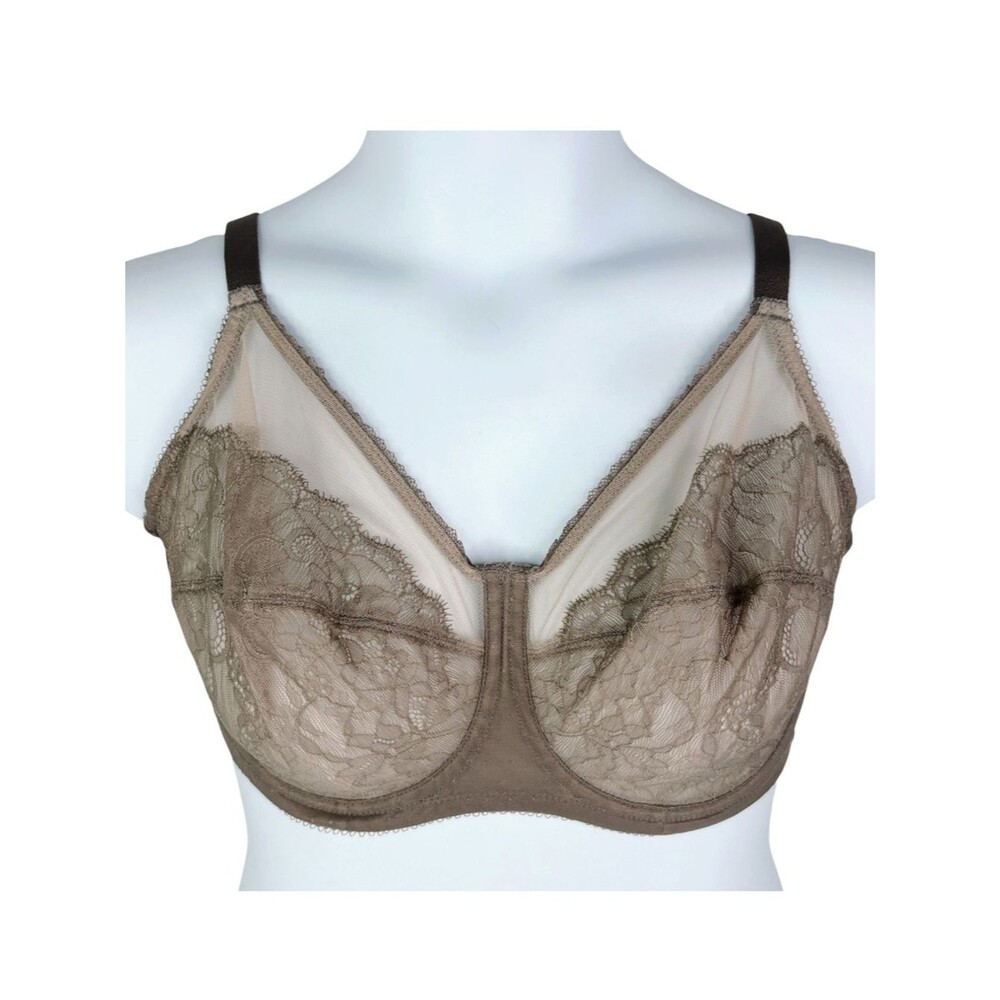 Wacoal Retro Chic Underwire Bra sz 36DDD * Full Figure Beige & Brown Floral Lace
